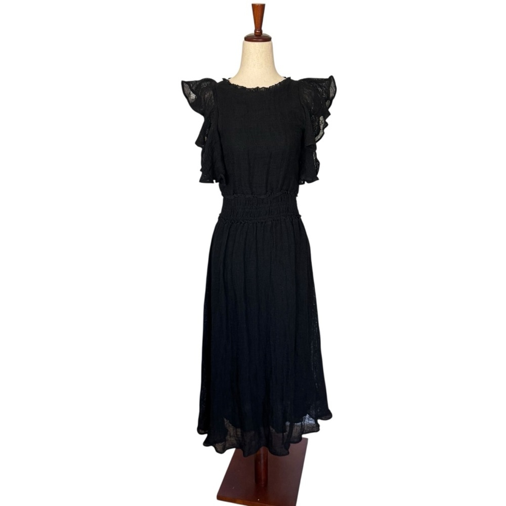 APiece Apart Black Midi Dress Flutter Ruffle Sleeve Boho Size 2